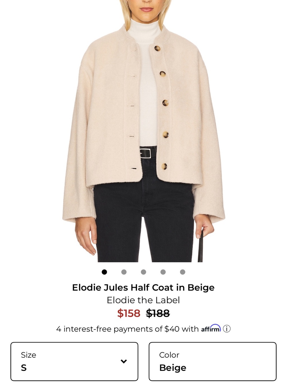 REVOLVE Beige Cropped Band-Collar Pea Coat